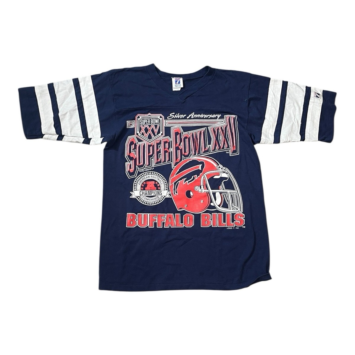 Vintage 90's Buffalo Bills Shirt Super Bowl XXV Large Helmet AFC