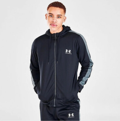 Under Armour Tracksuit Hooded Zip Top And Bottoms Black Poly All