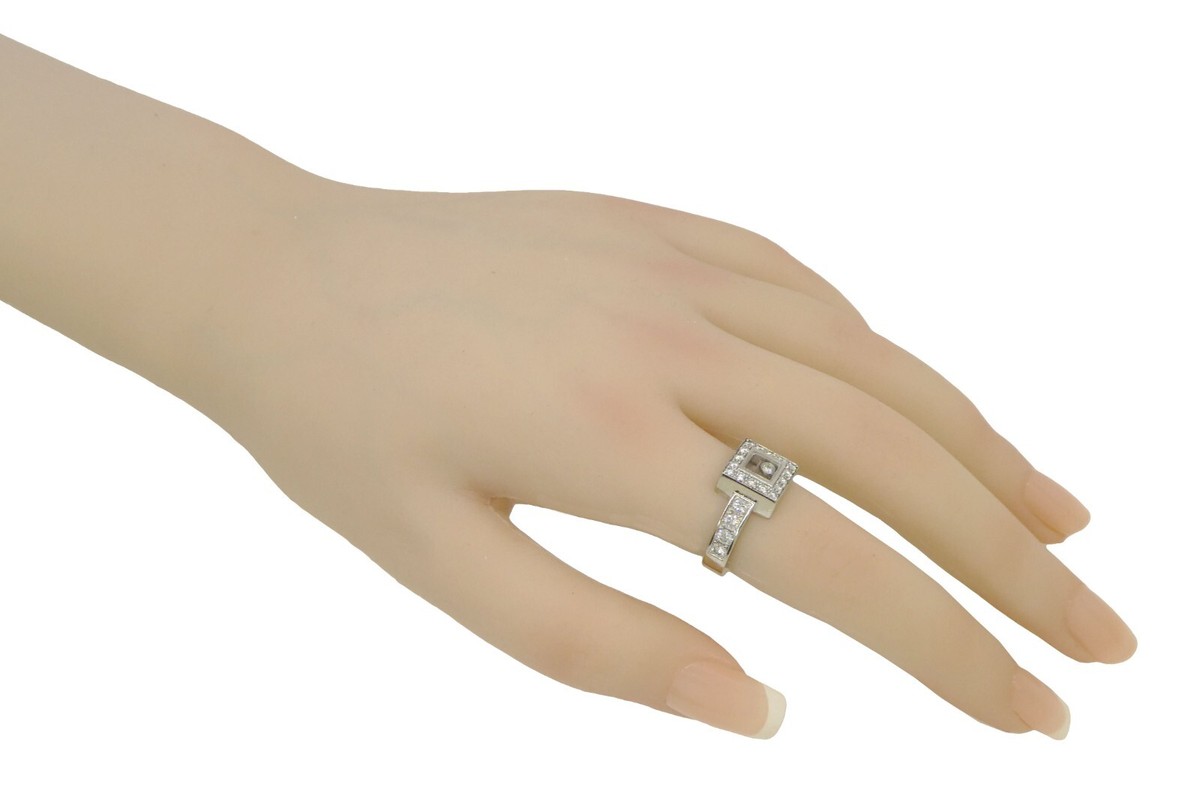 Chopard Happy Diamonds Square 18k White Gold Ring Size 6 82/2939