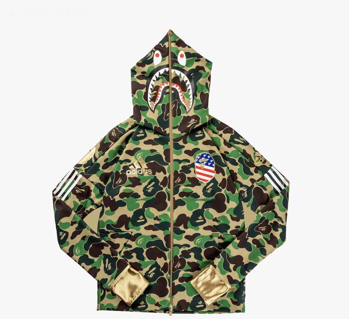 BAPE x adidas SB Shark Hoodie Size LARGE Green Camo Full Zip