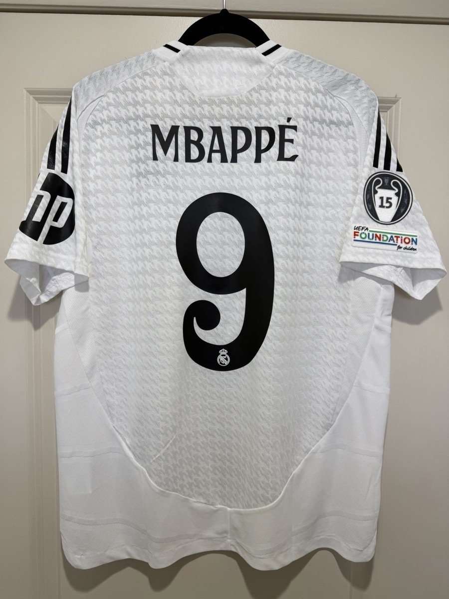 Mbappe #9 Mens LARGE Adidas Real Madrid Authentic Home Jersey UCL
