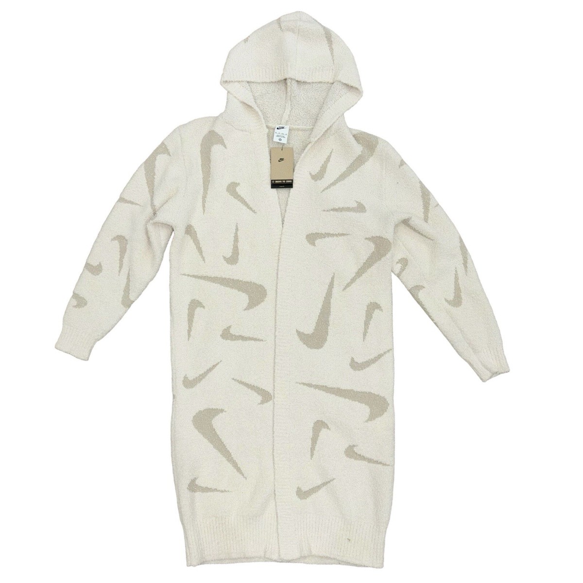 Nike Sportswear Phoenix Cozy Boucle White Long Knit Cardigan, Size