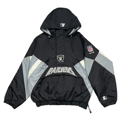VTG 90s NFL OAKLAND RAIDERS STARTER PULLOVER HOODED PUFFER JACKET