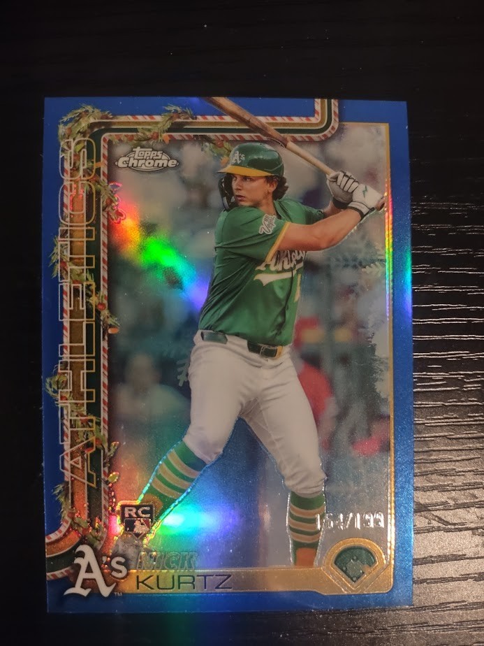 2025 Topps Baseball Holiday Nick Kurtz RC Chrome Blue Refractor