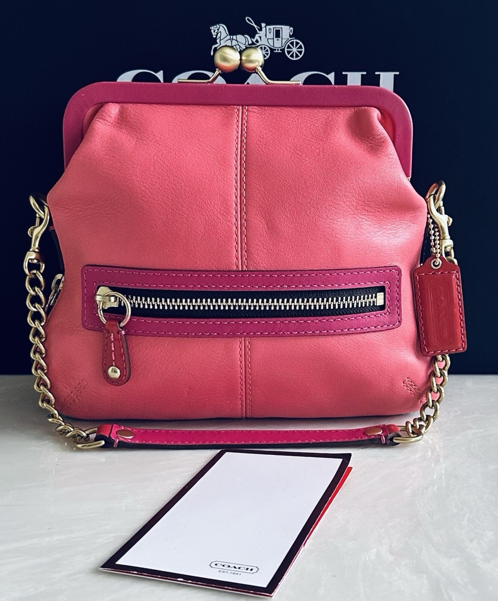 NEW COACH BONNIE KISSLOCK PINK LEATHER SATCHEL CHAIN STRAP 2008