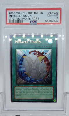 2005 YUGIOH 1ST ED CRV-EN039 MIRACLE FUSION ULTIMATE RARE PSA 8 NM