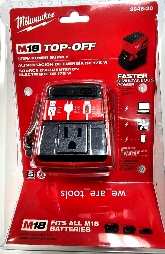 New In Pack Milwaukee M18 2846-20 Top Off 175 Watt Power Supply