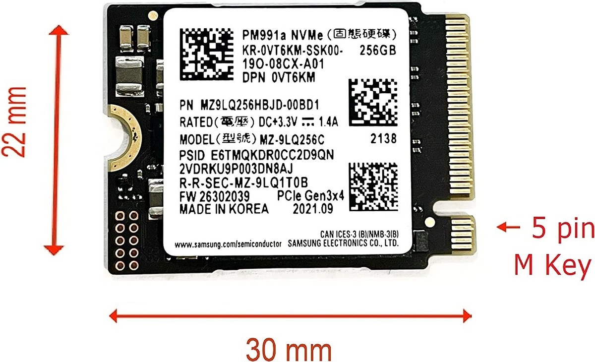 Samsung MZ9LQ256HBJD PM991 256GB M.2 NVMe PCIe Internal 30mm SSD