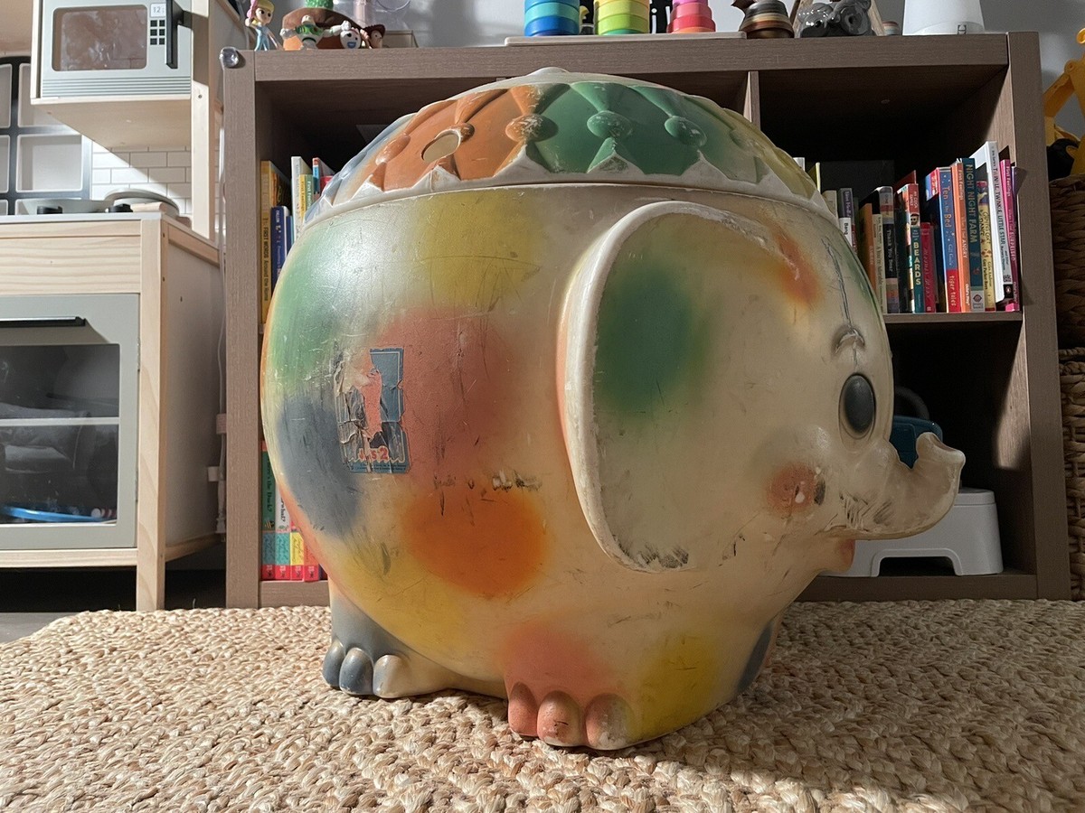Vintage Edward Mobley MCM Elephant Blow Mold Toy Chest Hamper