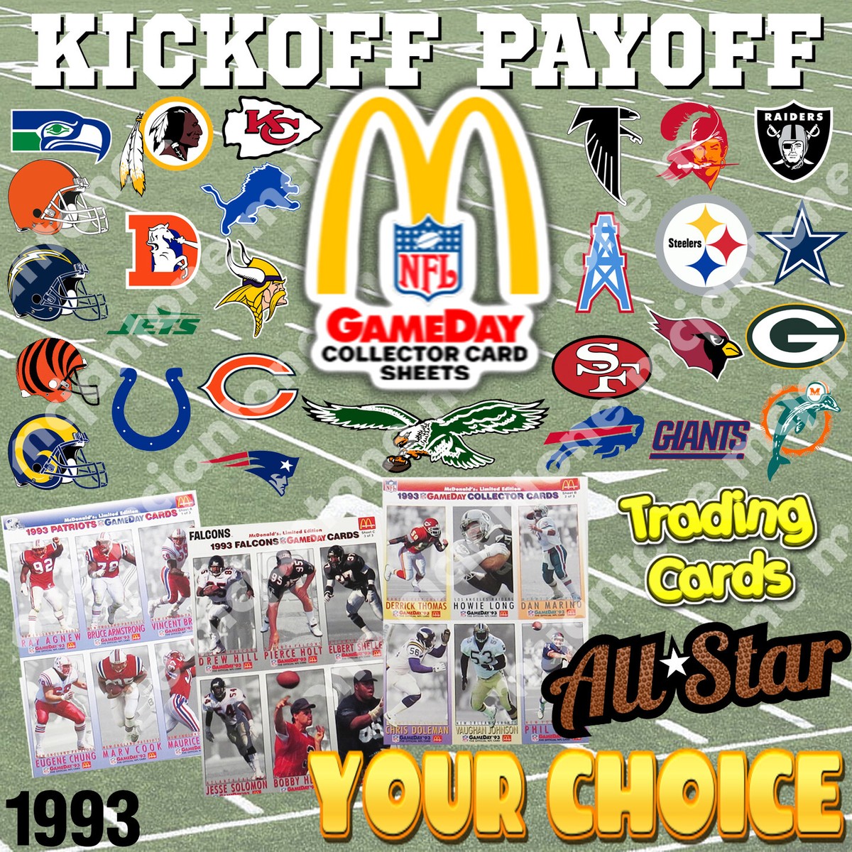McDonald's 1993 NFL GAMEDAY TRADING CARDS Football 3 Sheet Set