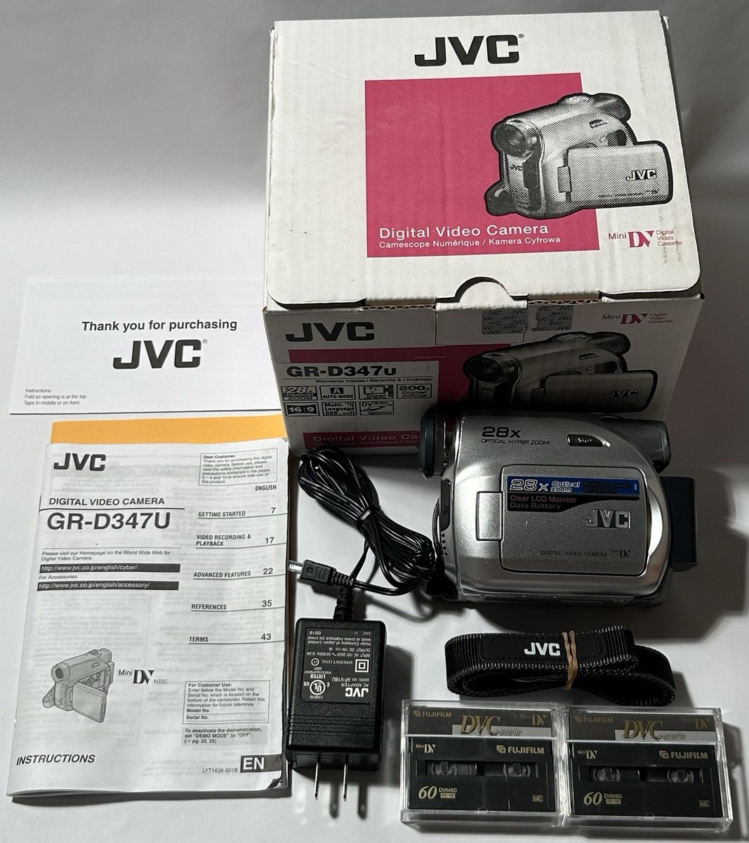JVC GR-D347U Digital Video Camera 28x Optical Zoom In Box Manual