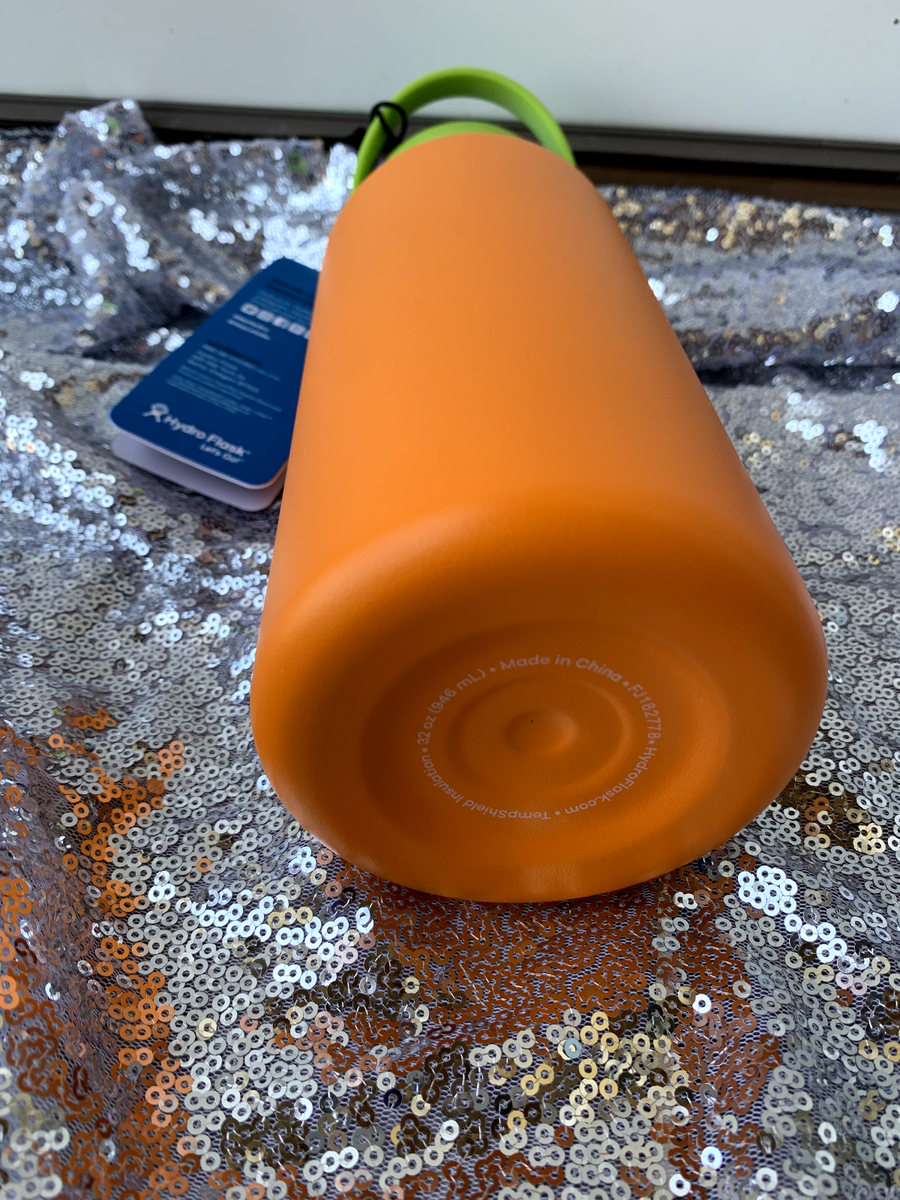 hydro flask 32 oz NEW MyHydro Orange with green flex cape Wide