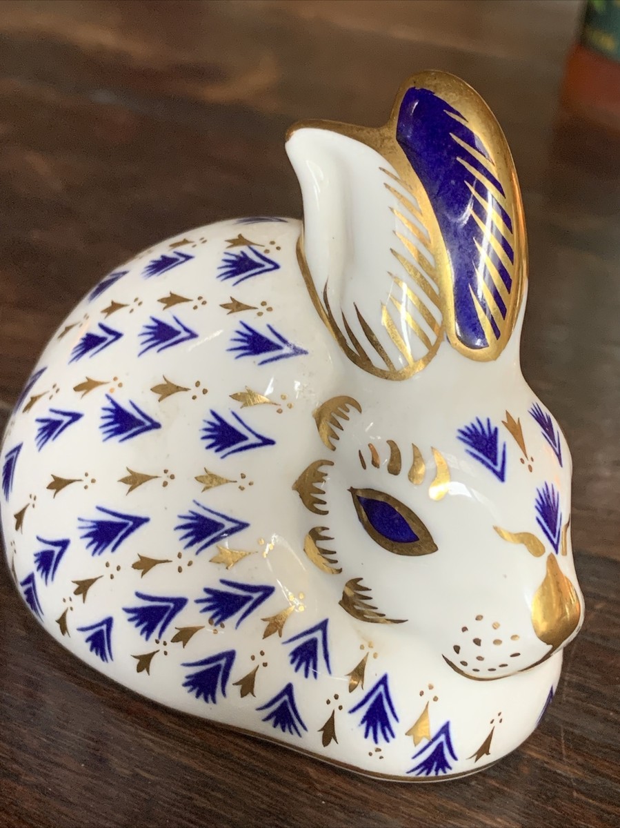 Royal Crown Derby Bone China Cobalt Gold Gilt Bunny Rabbit Desk