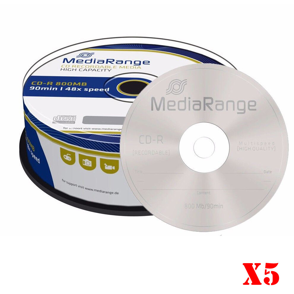 MediaRange Branded 800MB Blank CD-R Discs 90 Minutes MR221 - Pack