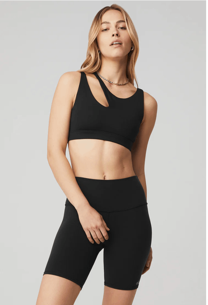 Alo Yoga 'Peak' Bra Charcoal Gray Cutout Crop Top Sports Bra