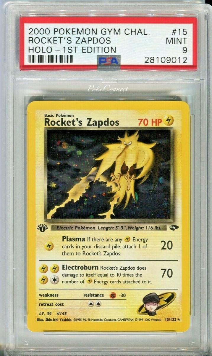 PSA 9 MINT Pokemon ROCKET'S ZAPDOS Holo Rare Gym Challenge 1st