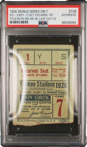 1926 WORLD SERIES GAME 7 BABE RUTH HR#8 TICKET🎟️YANKEES
