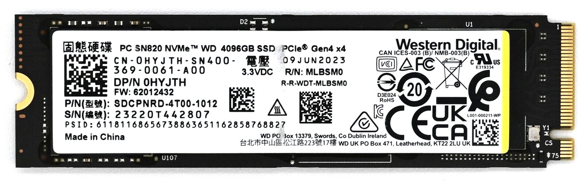 New Western Digital SN820 4TB M.2 NVMe PCIe Gen 4x4 SSD OEM SN850X