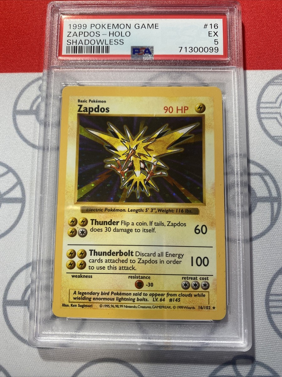 PSA 5 ZAPDOS 16/102 SHADOWLESS Base Set EX holo rare Pokemon card