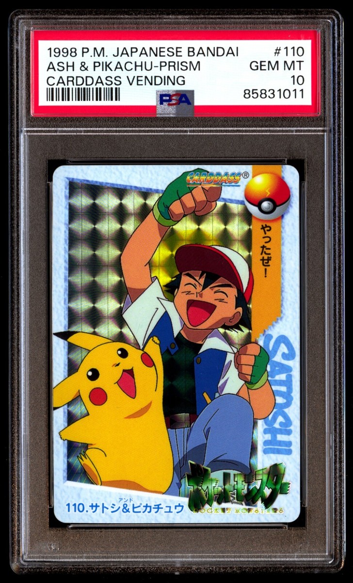 PSA 10 Gem Mint Ash & Pikachu 110 Carddass Vending Prism 1998