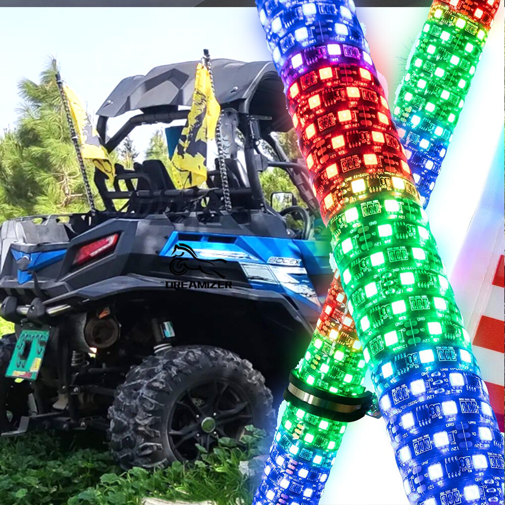 For CFMoto ZForce 950 1000 ATV UTV 2FT Thick LED Whip Spiral RGB
