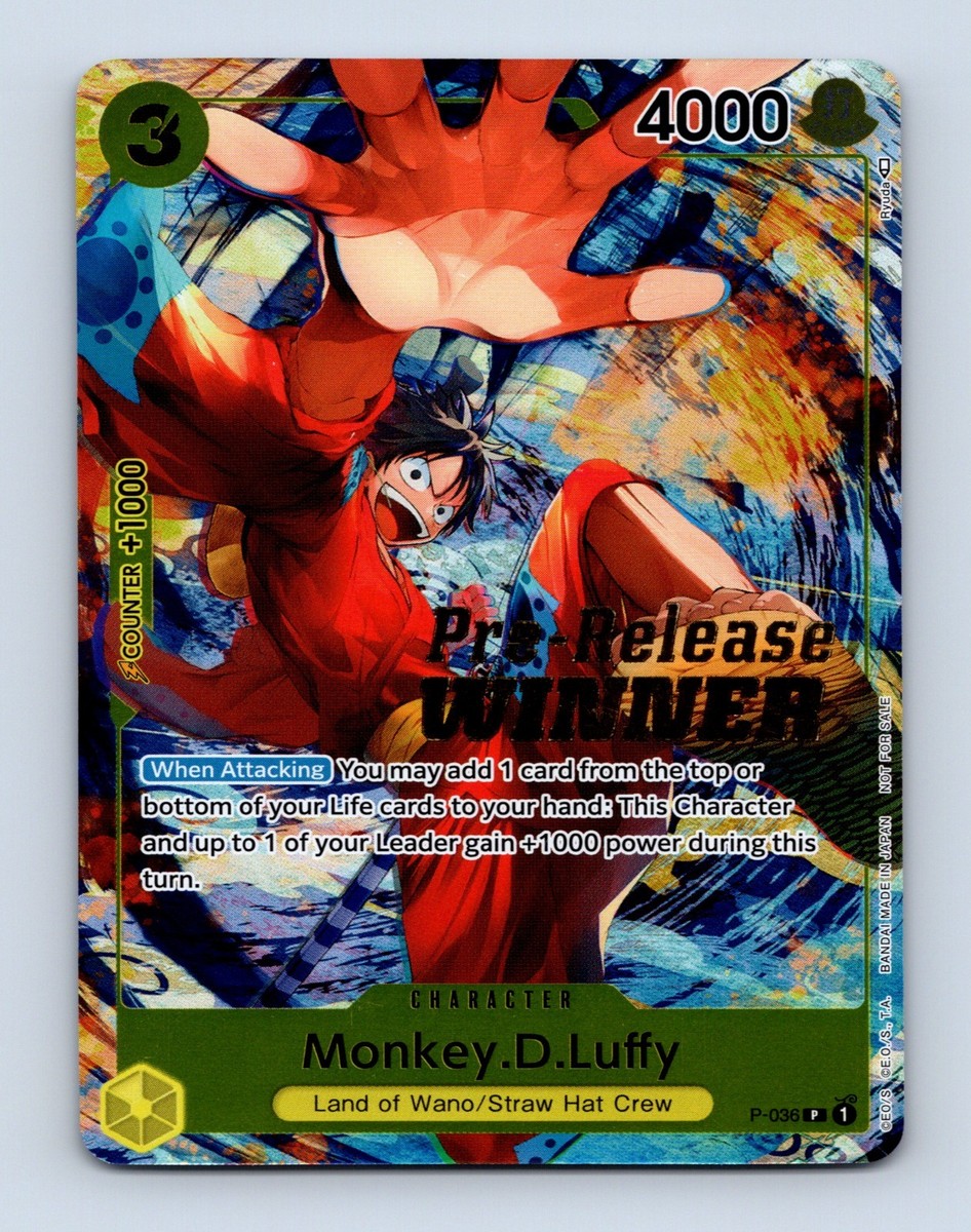 Monkey D Luffy P-036 Pre-Release Tournament Winner One Piece Promo