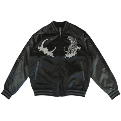 JAPANESE SUKAJAN Tiger Oboro Moon Black EMBROIDERY JAPAN JACKET
