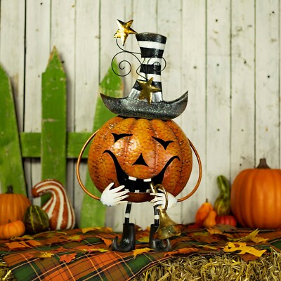 Standing Metal Halloween Jack-O-Lantern Pumpkin Figurines with