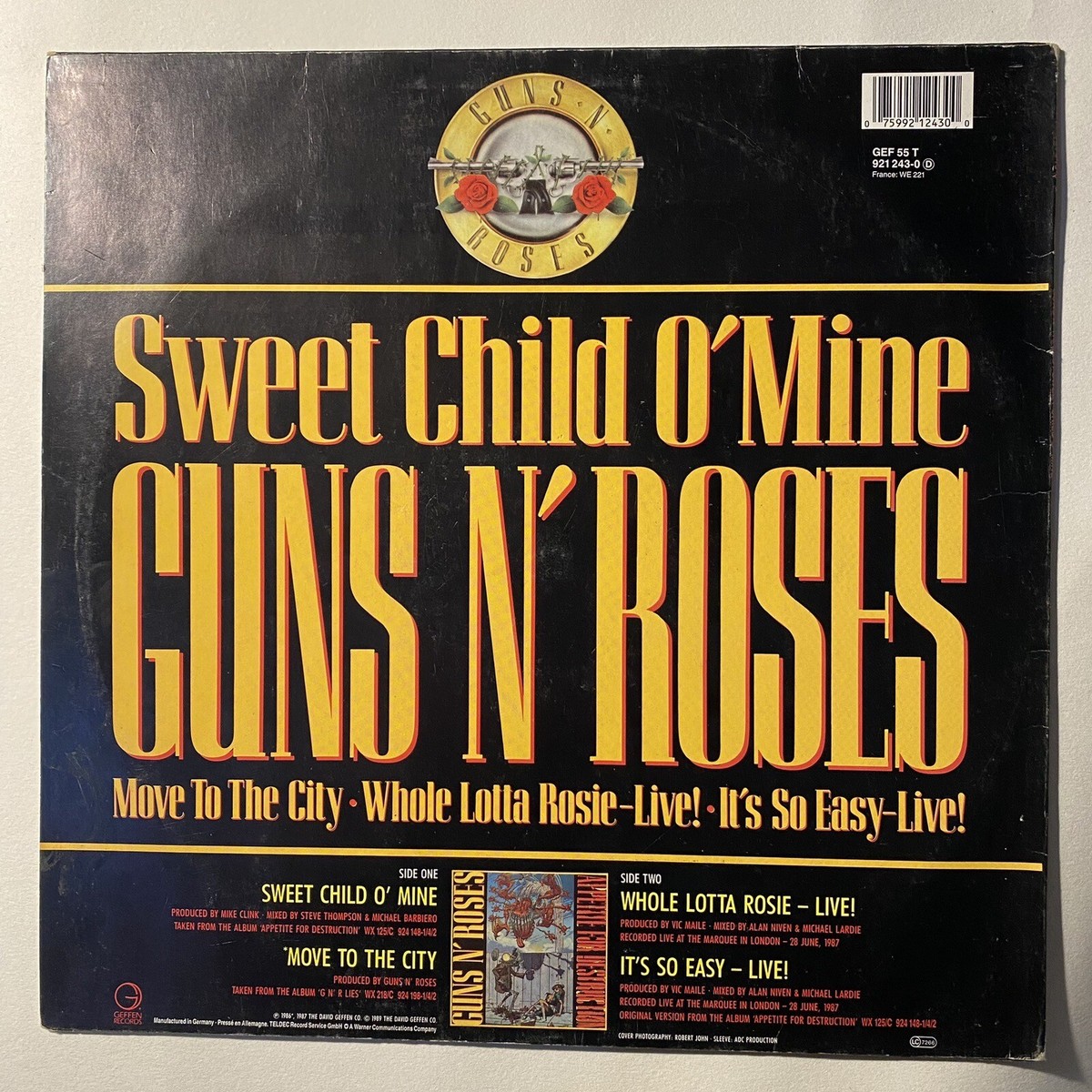 GUN N' ROSES - SWEET CHILD O' MINE (12”) VINYL SINGLE RECORD 1988