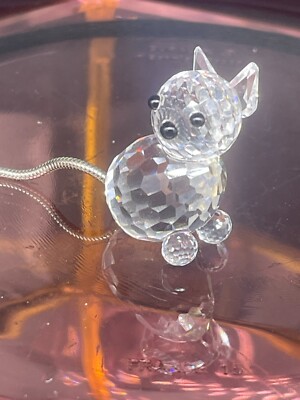 SWAROVSKI Austrian Lead Crystal Mini Cat w/Metal Tail and Bird