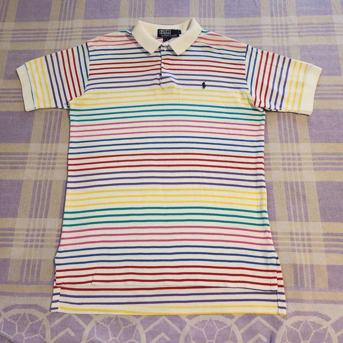 Vtg Polo Ralph Lauren Shirt Rainbow Thin Striped USA 80s 90s Y2K