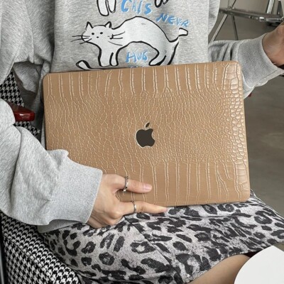 Brown Crocodile PU Leather Shell Case Cover For MacBook Air 13 15