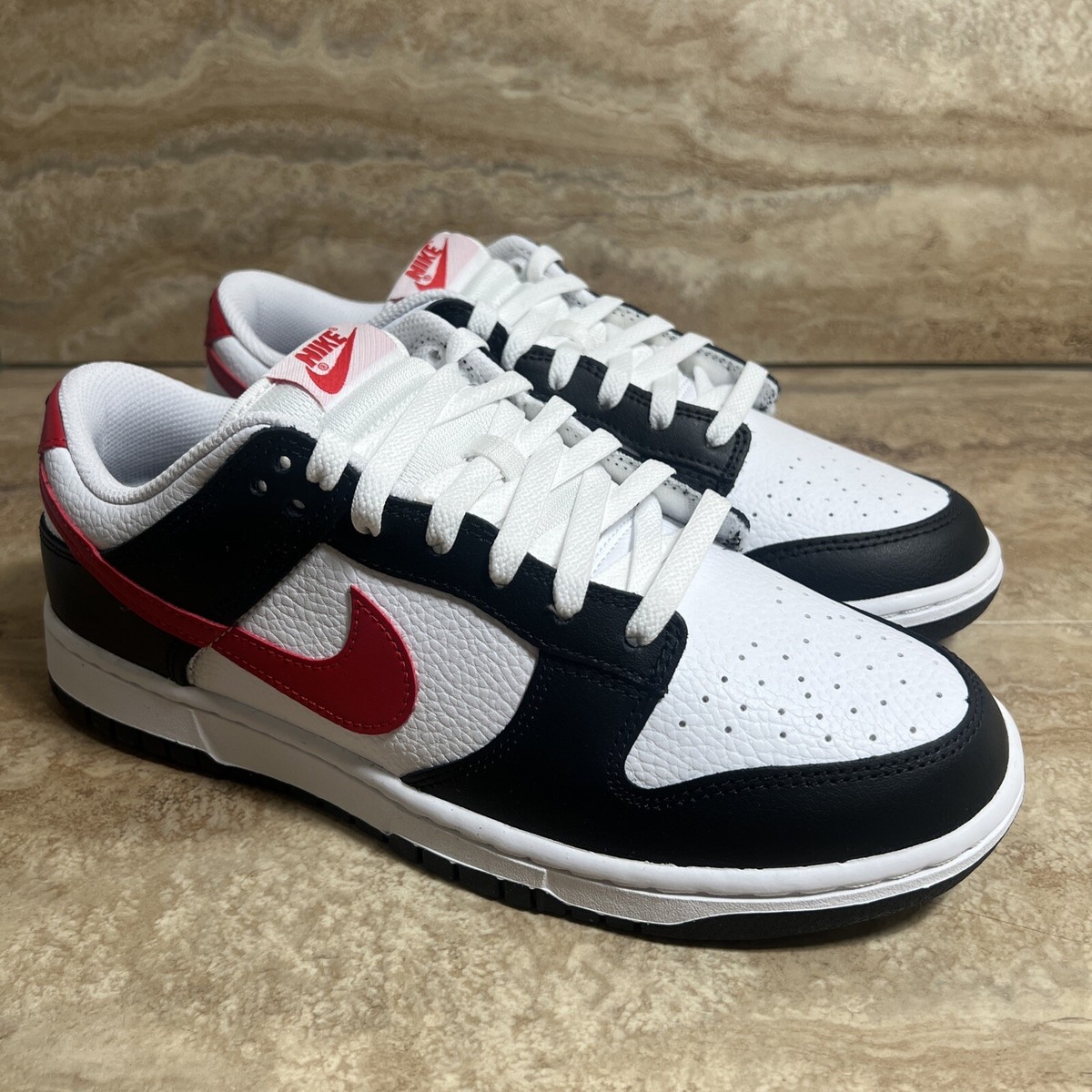 Nike Dunk Low Retro Red Swoosh Panda Black White Shoes Men's Sizes