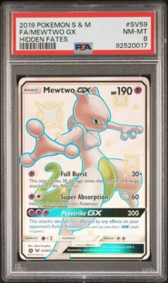 PSA 8 MINT 2019 Pokemon Hidden Fates MEWTWO GX SV59 FULL ART Shiny