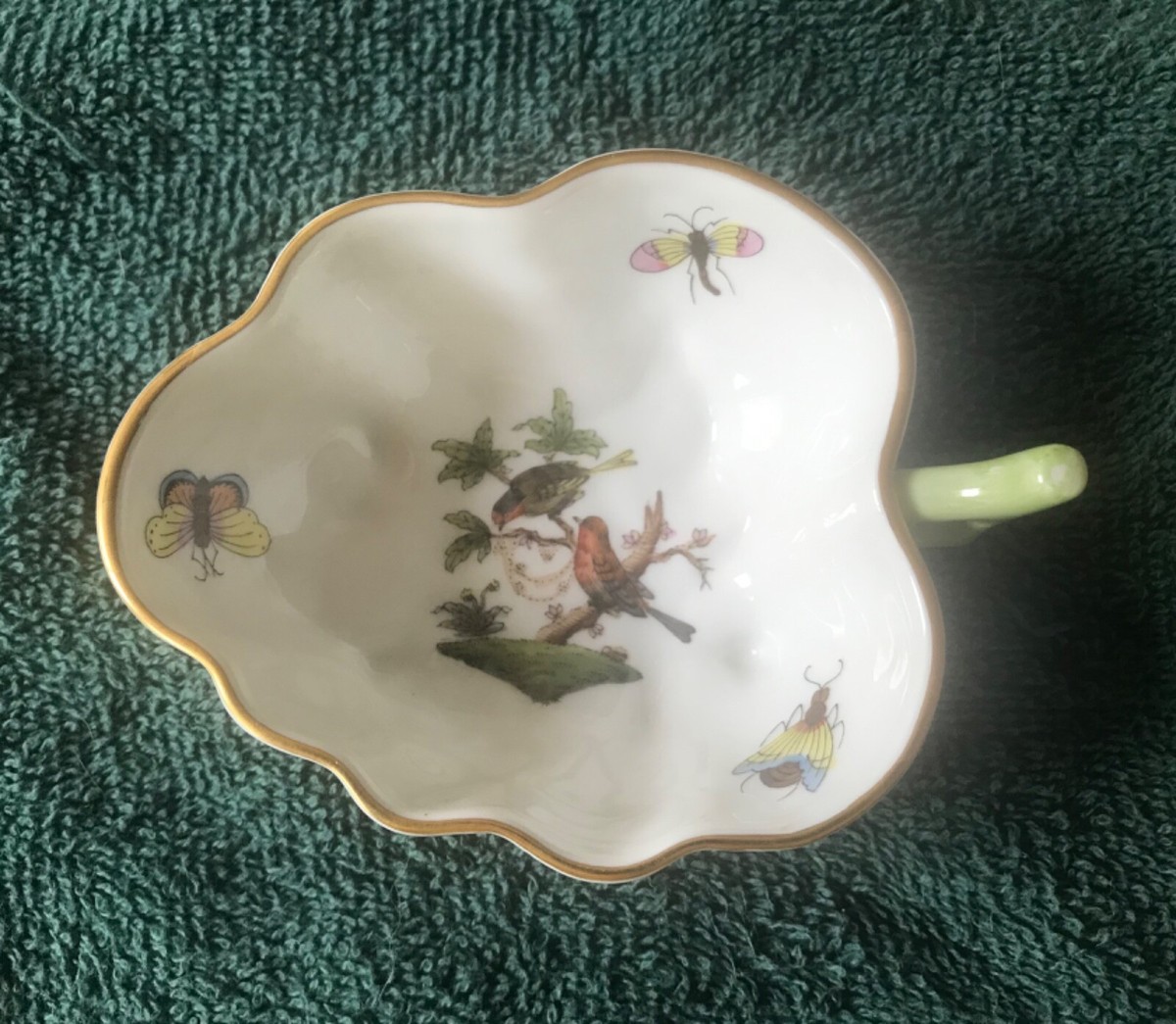 Vintage HEREND Hungary Hand Painted Porcelain Leaf Birds Butterfly