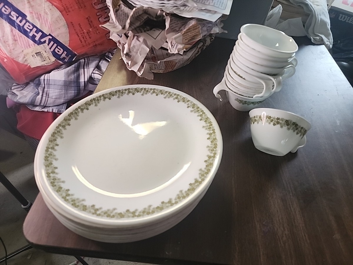 Vintage Corelle Green Spring Blossom Crazy Daisy Dishes 28 Pieces