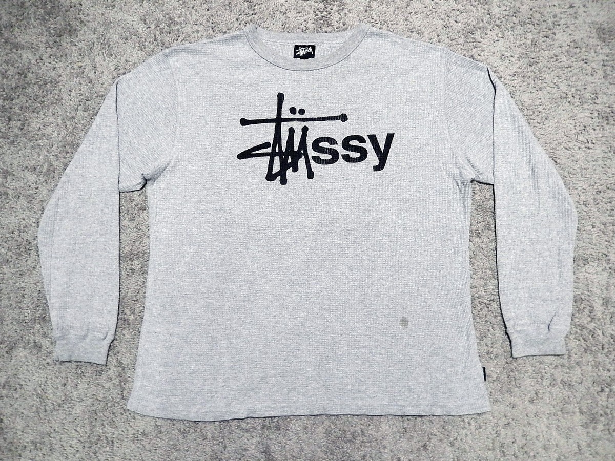 VTG Stussy light grey long sleeve waffle knit thermal shirt men's