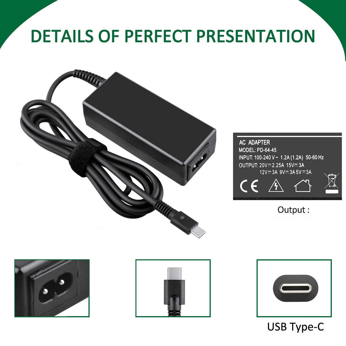 45W USB-C AC adapter charger For Acer chromebook R752 N18Q6 laptop