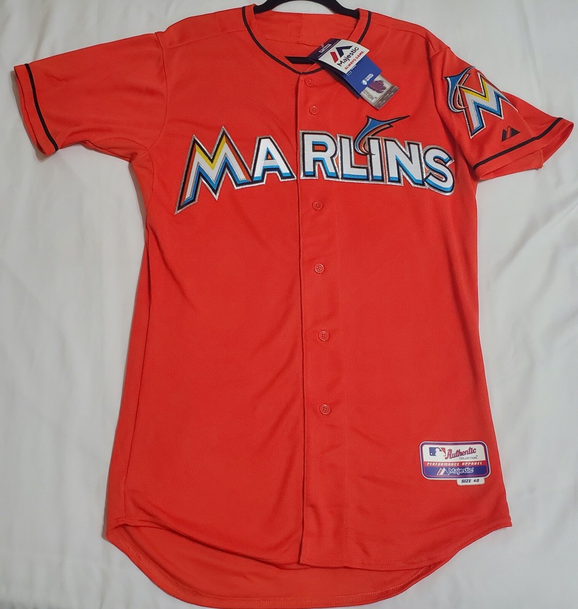MAJESTIC AUTHENTIC SIZE 52 2XL, MIAMI MARLINS ORANGE Cool Base