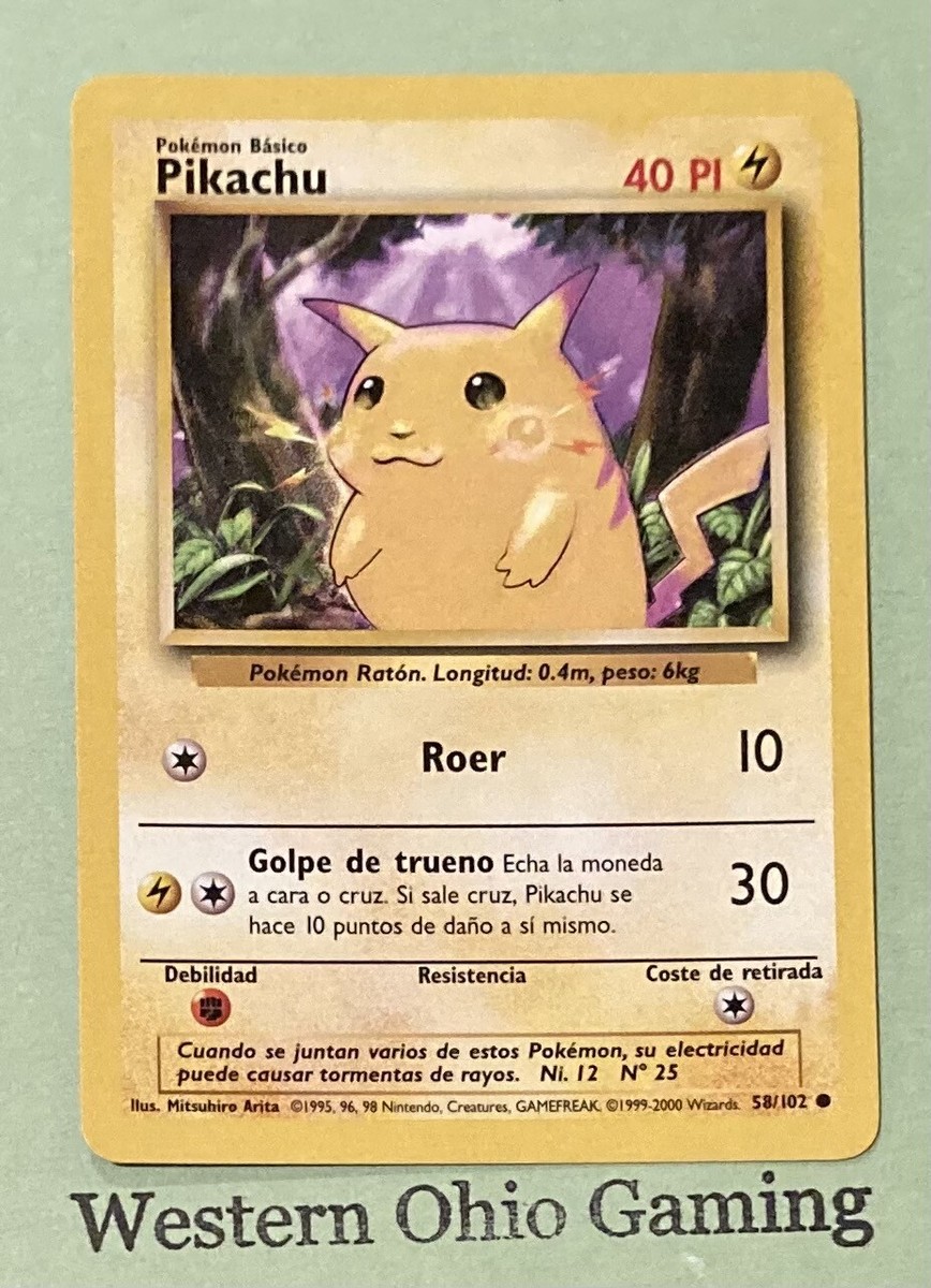 Pokemon TCG Pikachu #58/102 SPANISH Yellow Cheeks Common READ CCG