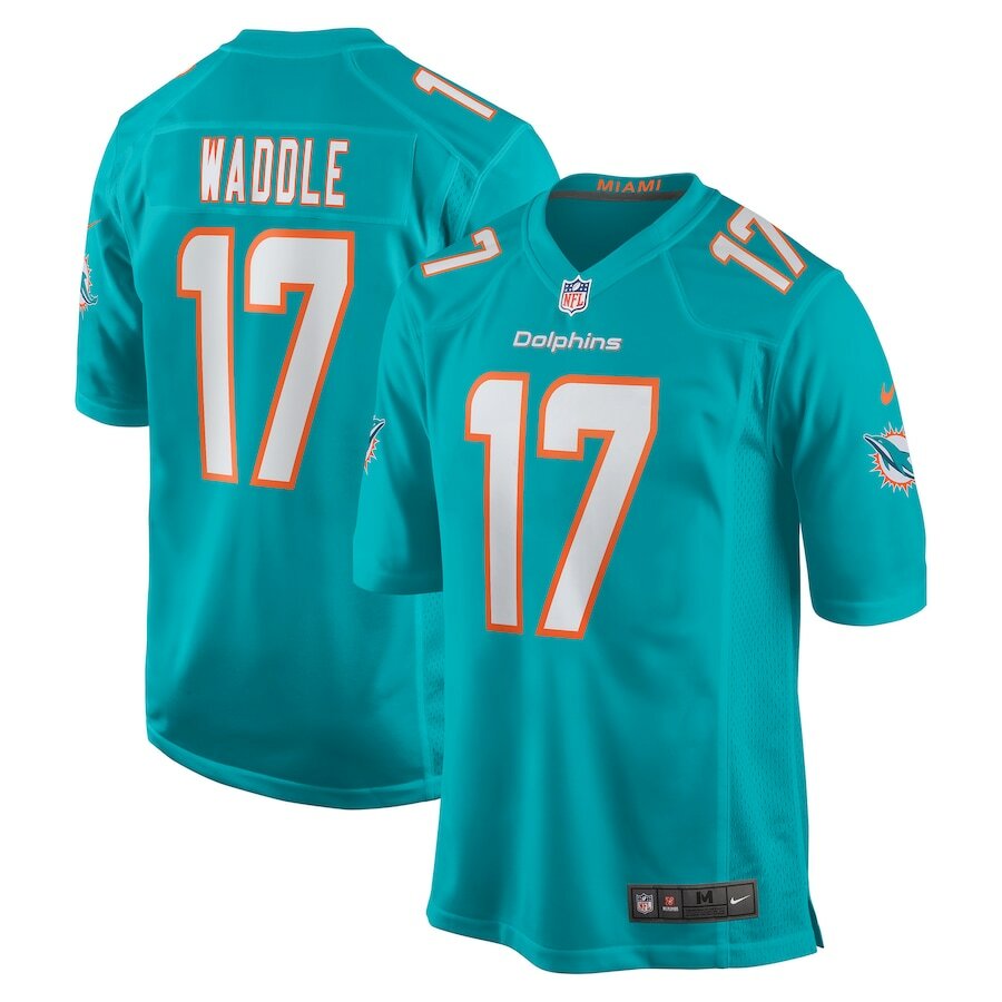 Miami Dolphins Jaylen Waddle #17 Nike Aqua 2025 Official NFL