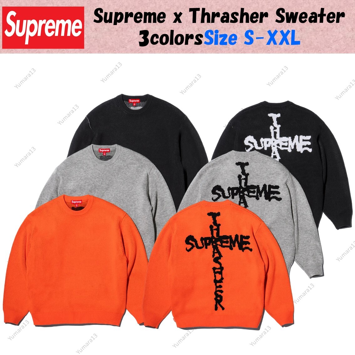 Supreme x Thrasher Sweater Black Grey Orange 3colors FW24 Size S