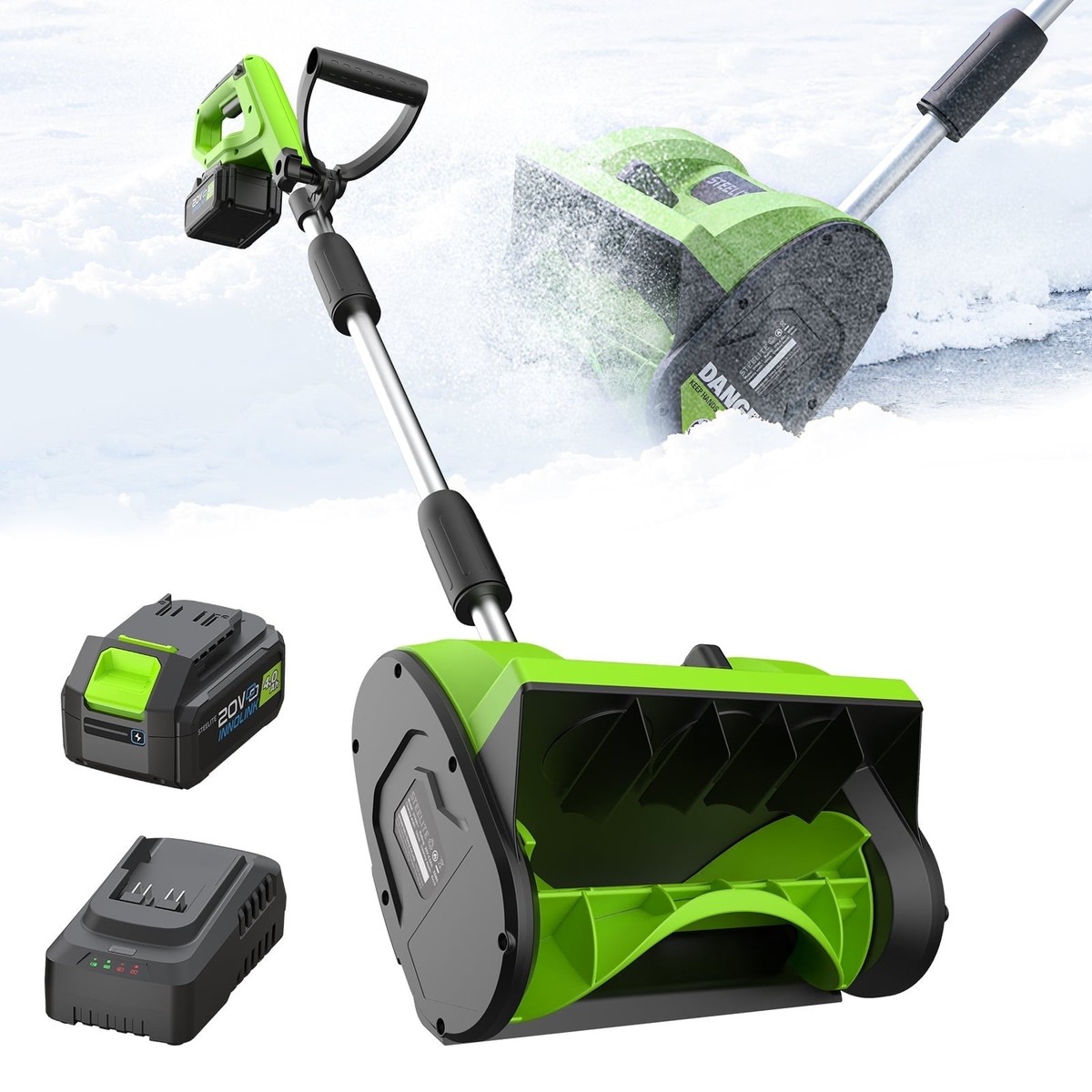 Steelite Cordless Snow Shovel, 21V, 12-Inch Clearing Width, 4.0-Ah