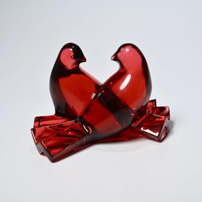 Baccarat Love Birds Loving Doves Ruby Red Glass Paperweight