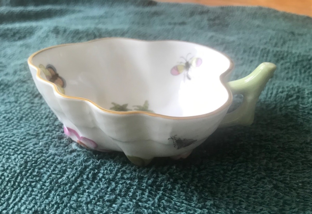 Vintage HEREND Hungary Hand Painted Porcelain Leaf Birds Butterfly