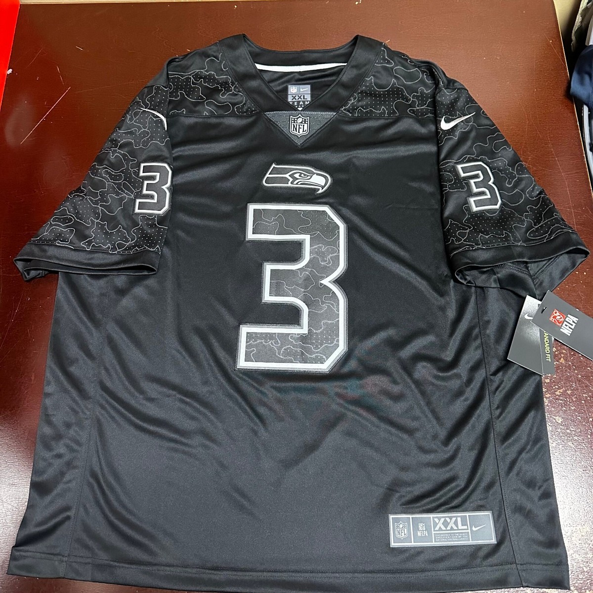 Nike Mens Black Seattle Seahawks Russell Wilson #3 NFL Football