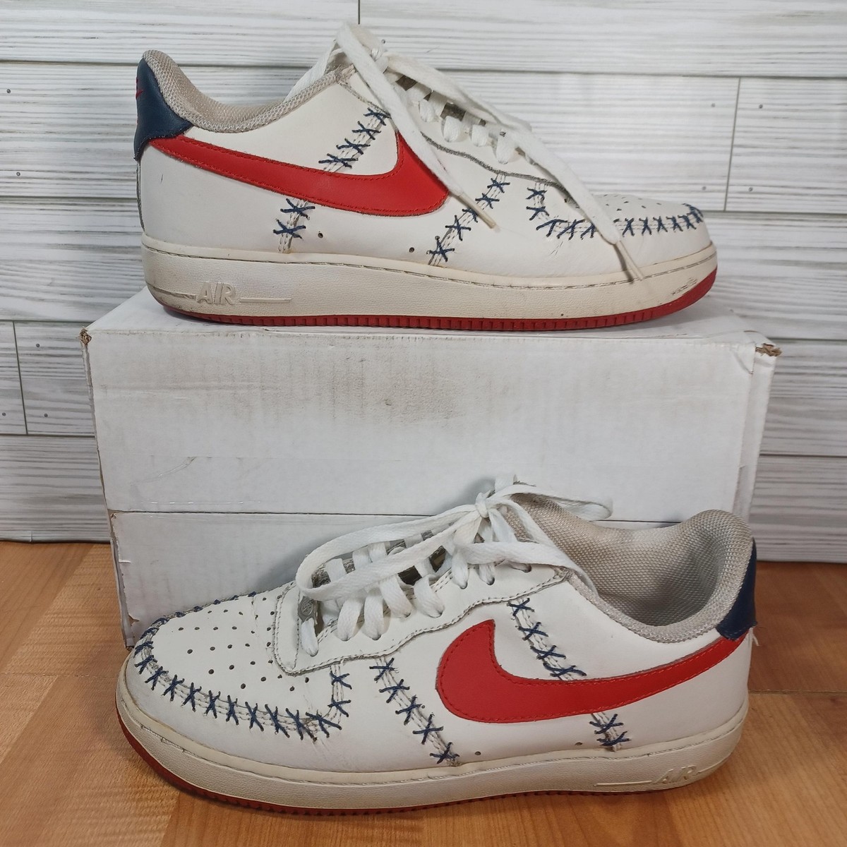 Nike Air Force 1 Shoes Mens 8 White Red Blue AF-1 '82 Baseball