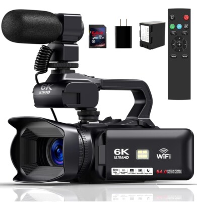 6K 64MP Video Camera Camcorder, 18X Digital Zoom IR Night Vision