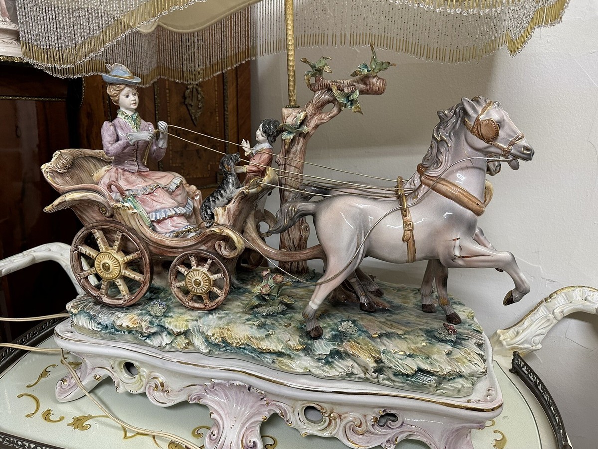 Giant Capodimonte Lamp Victorian Princes Footboy Carriage Horse