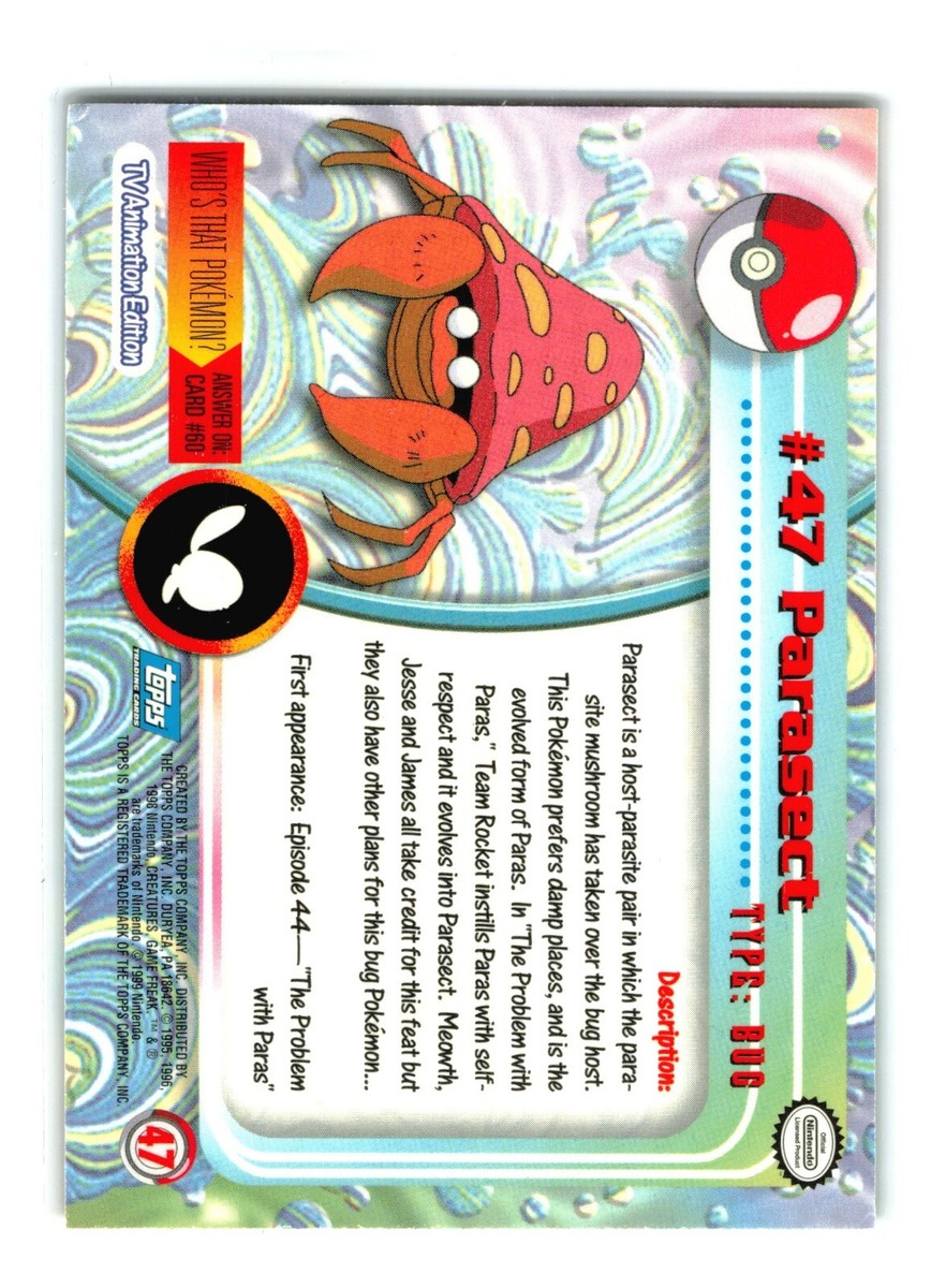 POKEMON PARASECT #47 TOPPS TV ANIMATION EDITION Blue LP-NM | eBay